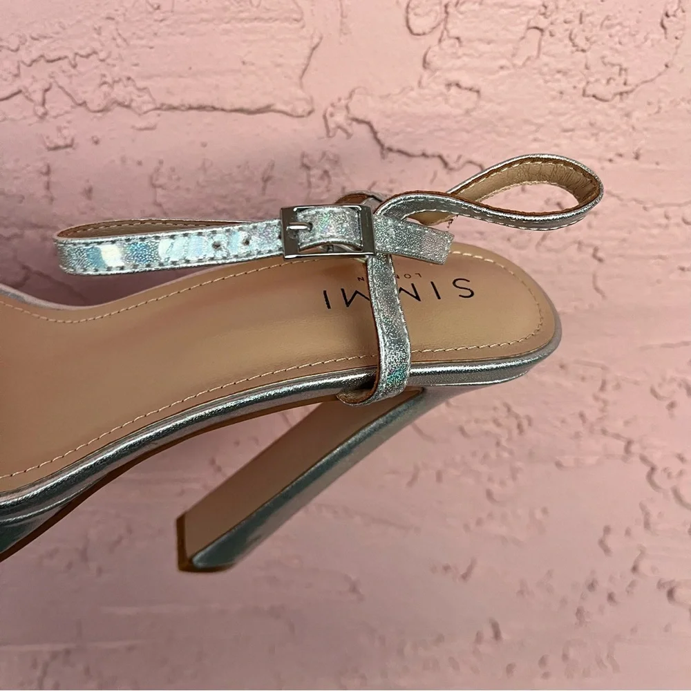 Simmi London Platform Metallic Iridescent Silver Genesis Heels Womens Size 7